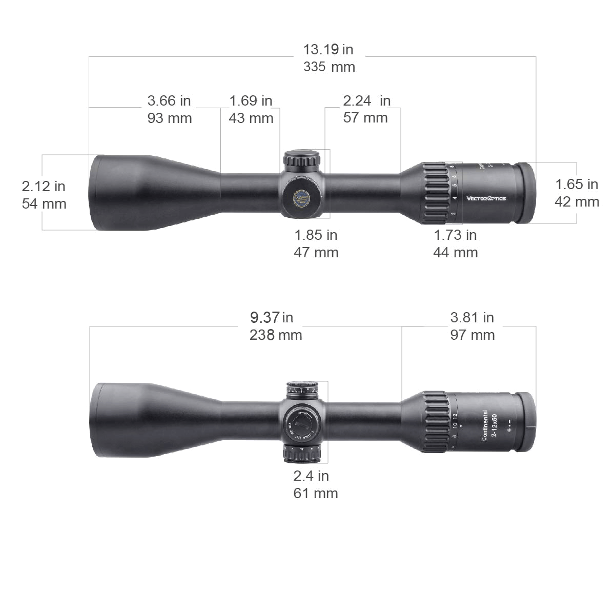 Vector Optics Continental 2-12x50 SFP šautenes tēmeklis