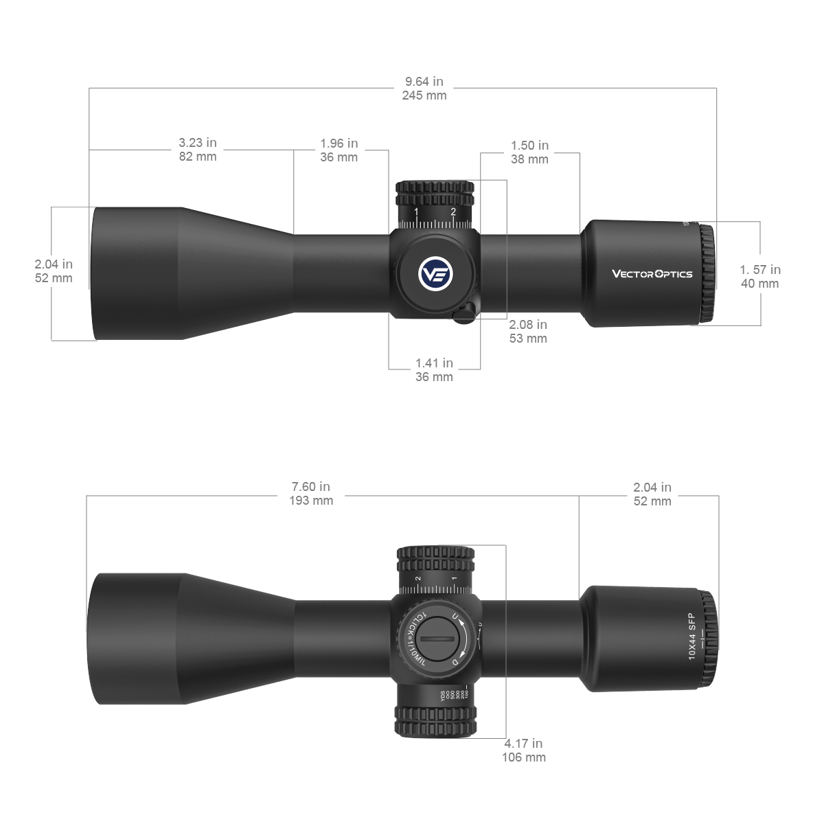 Vector Optics Veyron 10x44 SFP kompakts šautenes tēmeklis Vector Optics