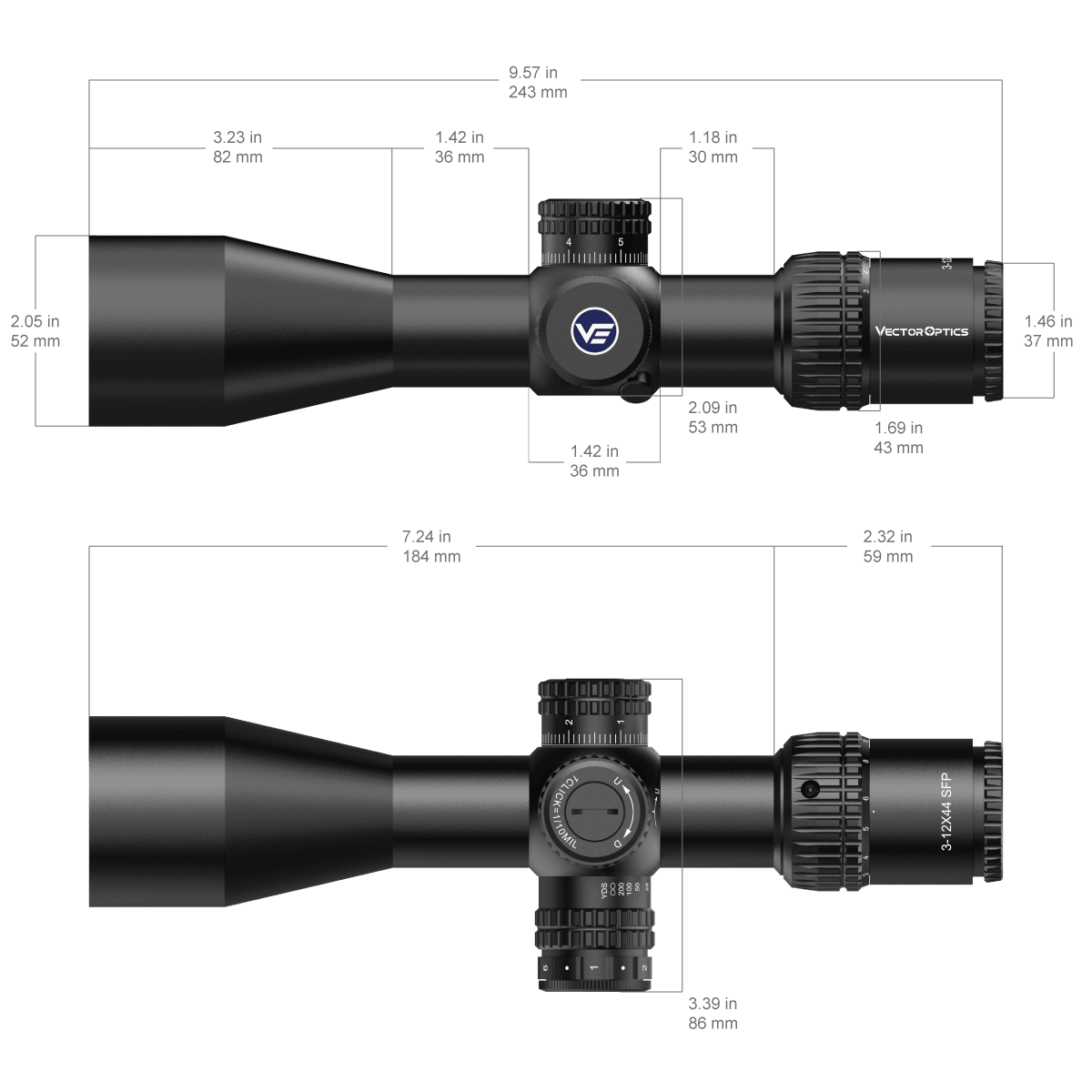 Vector Optics Veyron 3-12x44IR SFP kompakts šautenes tēmēklis Vector Optics