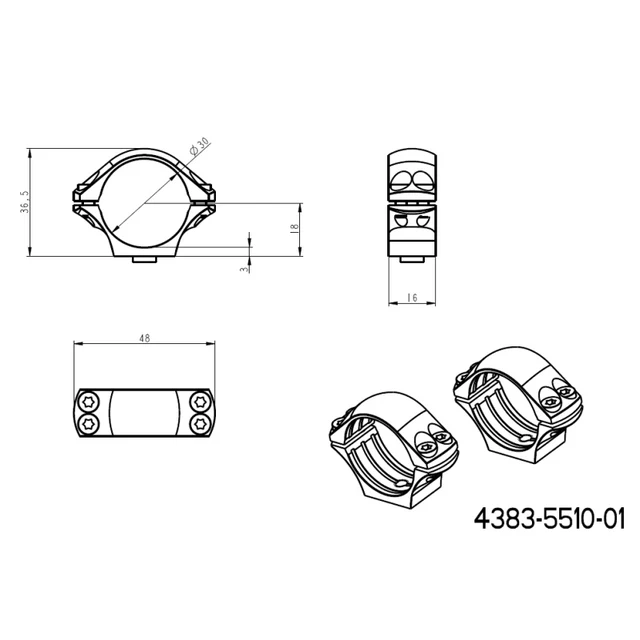 30mm tēmekļu stiprinājumi | gara Picatinny QD taktiskā bāze