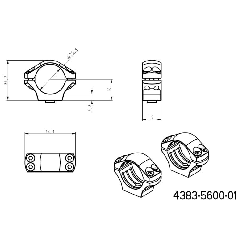 1 collas tēmekļu stiprinājumi [25,4mm] | divdaļīga Picatinny QD bāze 