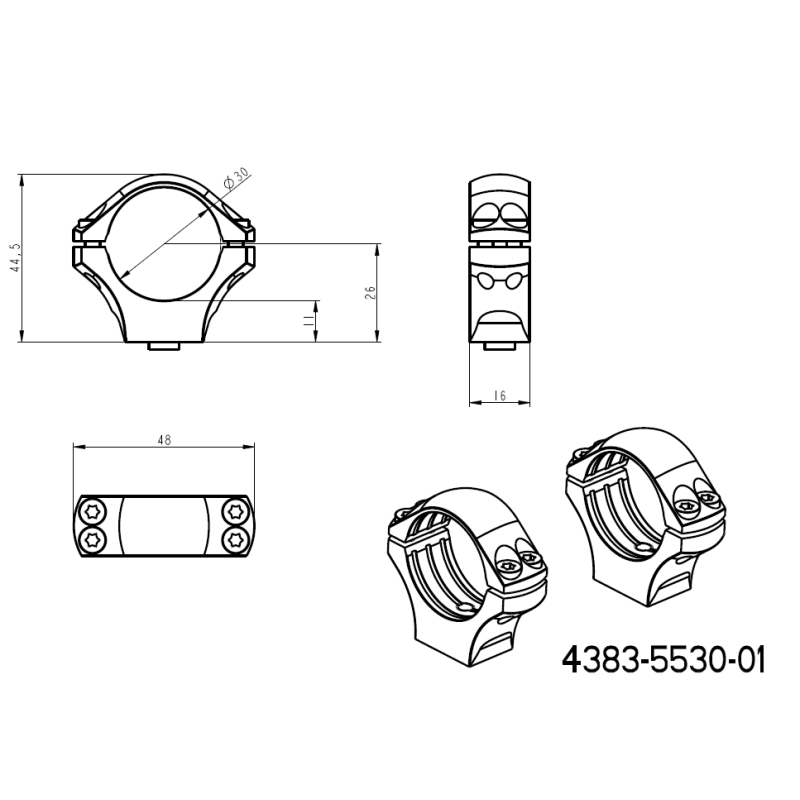 30 mm tēmekļu stiprinājumi | īsa Picatinny QD Ergo bāze 