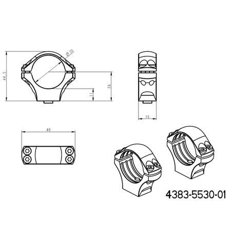 30 mm tēmekļu stiprinājumi | divdaļīga Picatinny QD Ergo bāze 