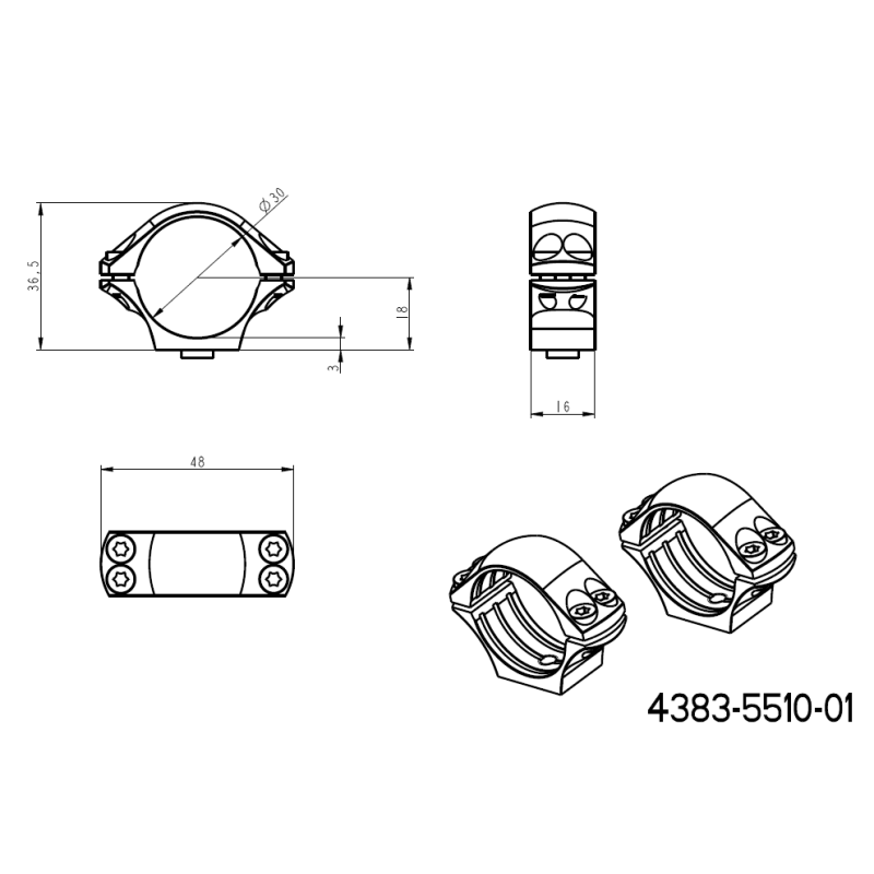 30mm tēmekļu stiprinājumi | gara Picatinny QD Ergo bāze 