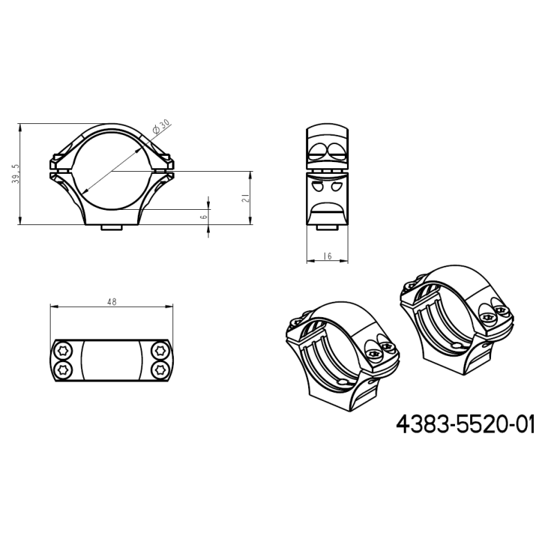 30 mm tēmekļu stiprinājumi | īsa Picatinny QD Ergo bāze 