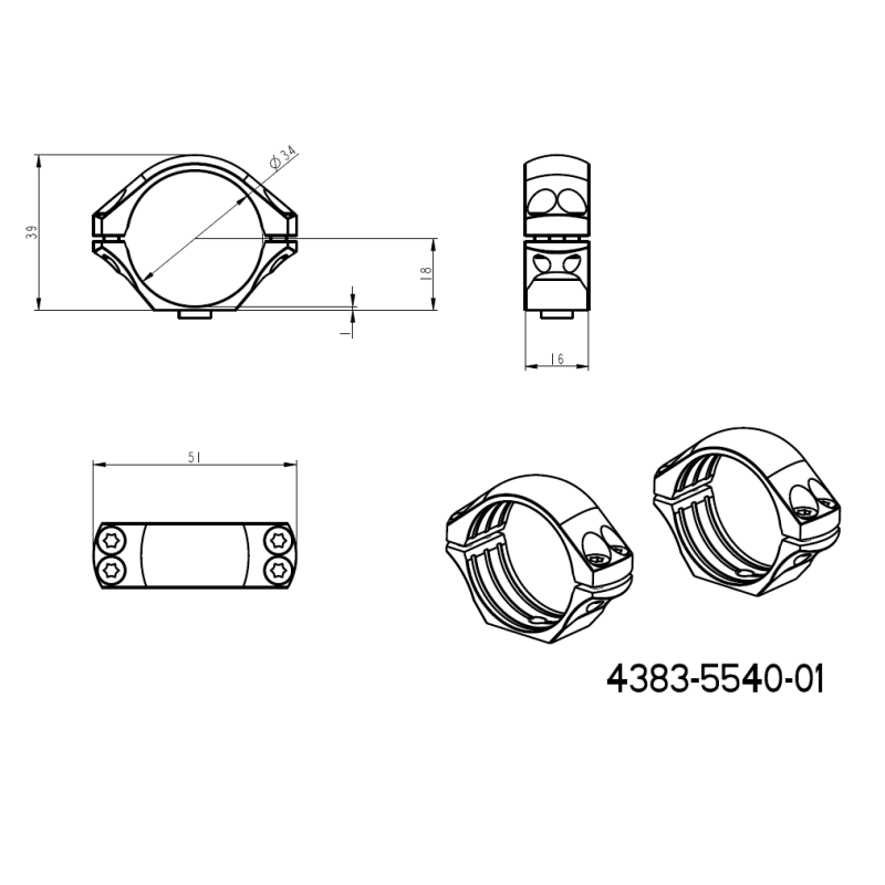 34 mm tēmekļu stiprinājumi | īsa Picatinny ātrās atvienošanas bāze 