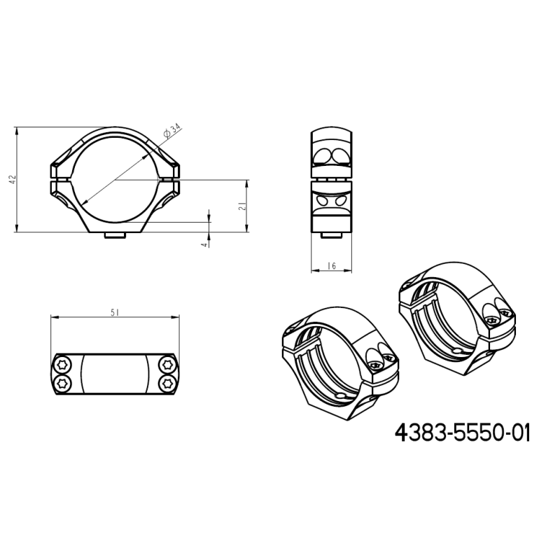 34 mm tēmekļu stiprinājumi | divdaļīga Picatinny QD Ergo bāze 