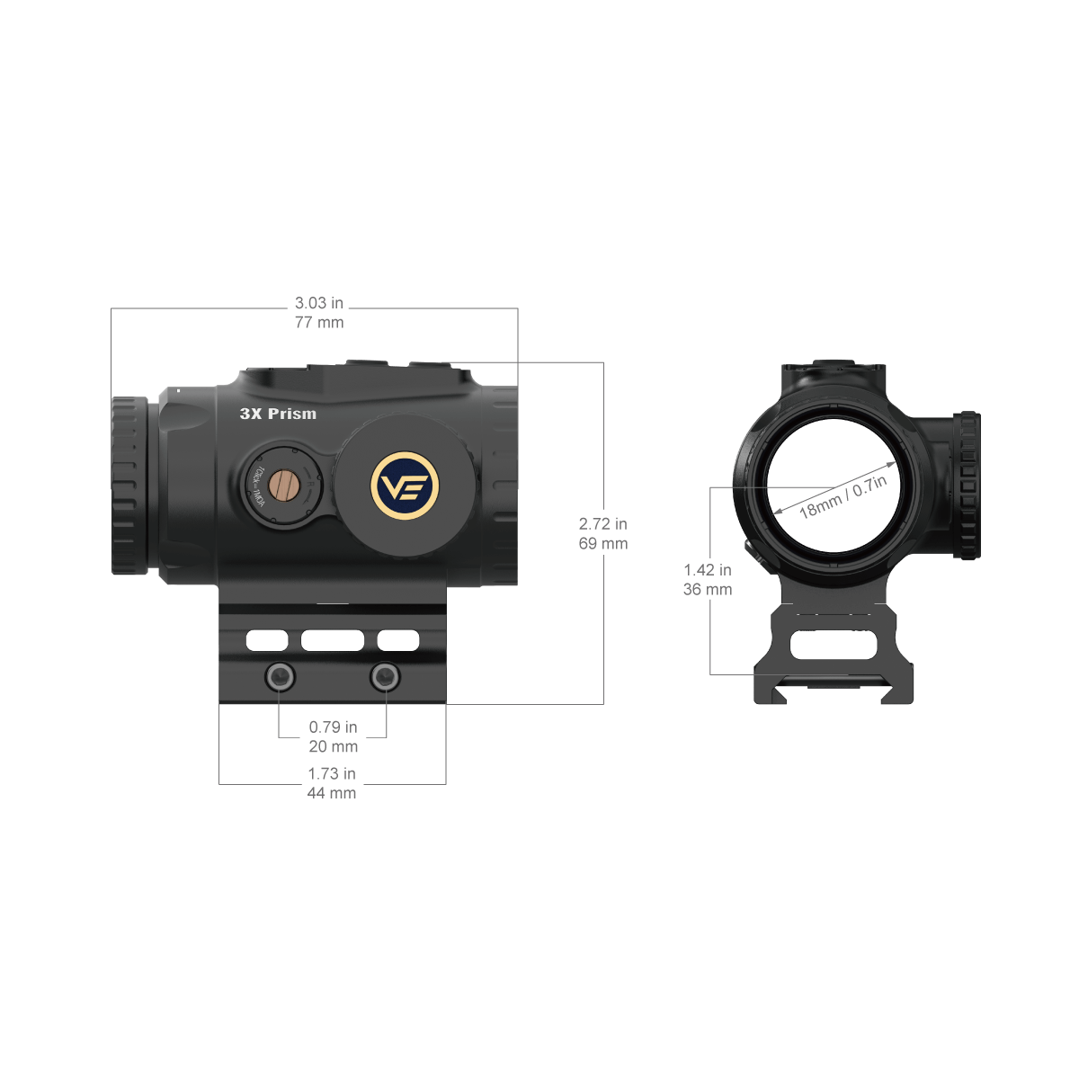 Vector Optics Paragon 3x18 ultra kompakts prizma šautenes tēmeklis 