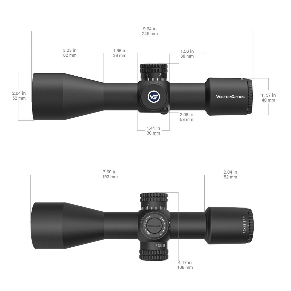 Vector Optics Veyron 10x44 SFP kompakts šautenes tēmeklis 