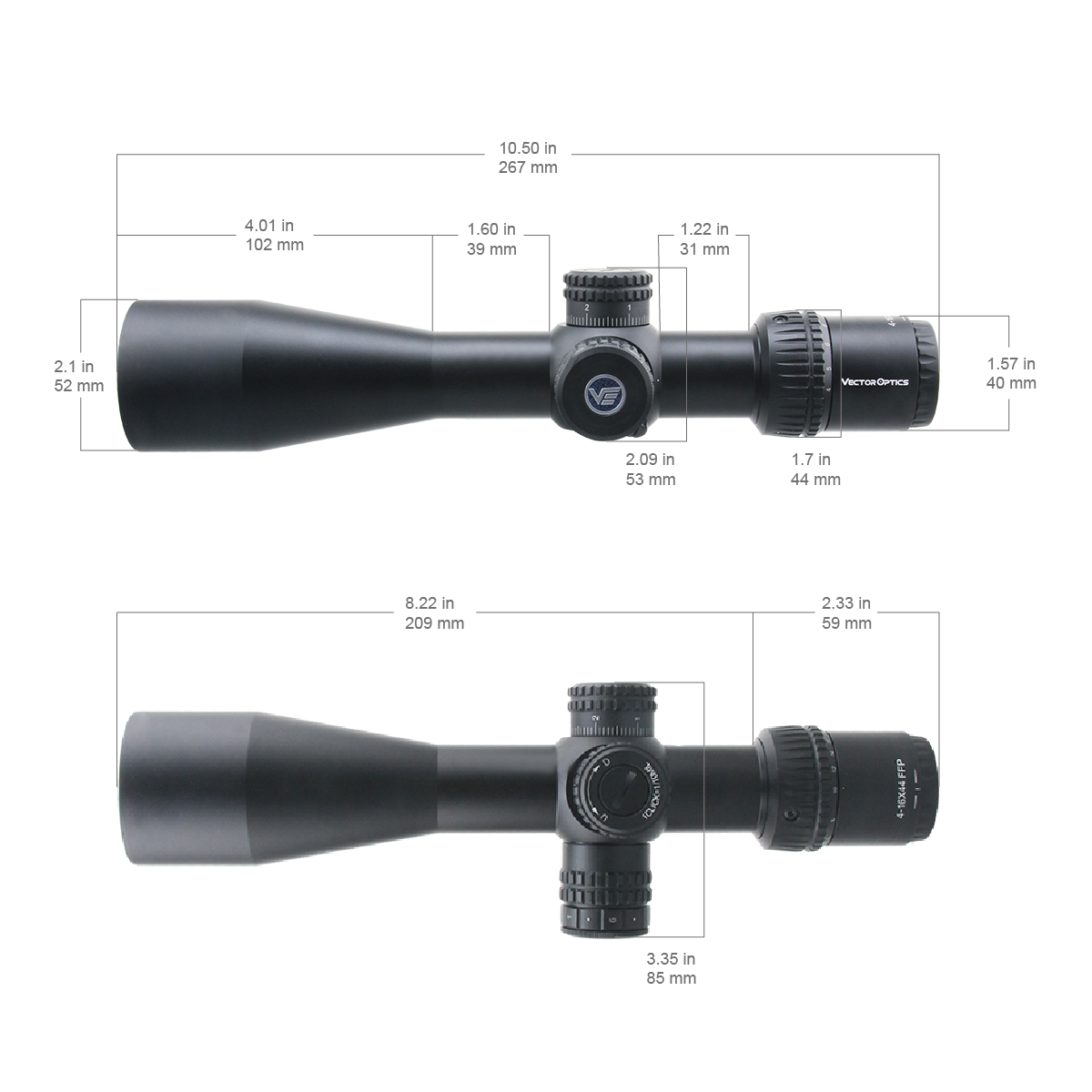 Vector Optics Veyron 4-16x44 IR Pirmās fokusa plaknes apgaismots šautenes tēmeklis 