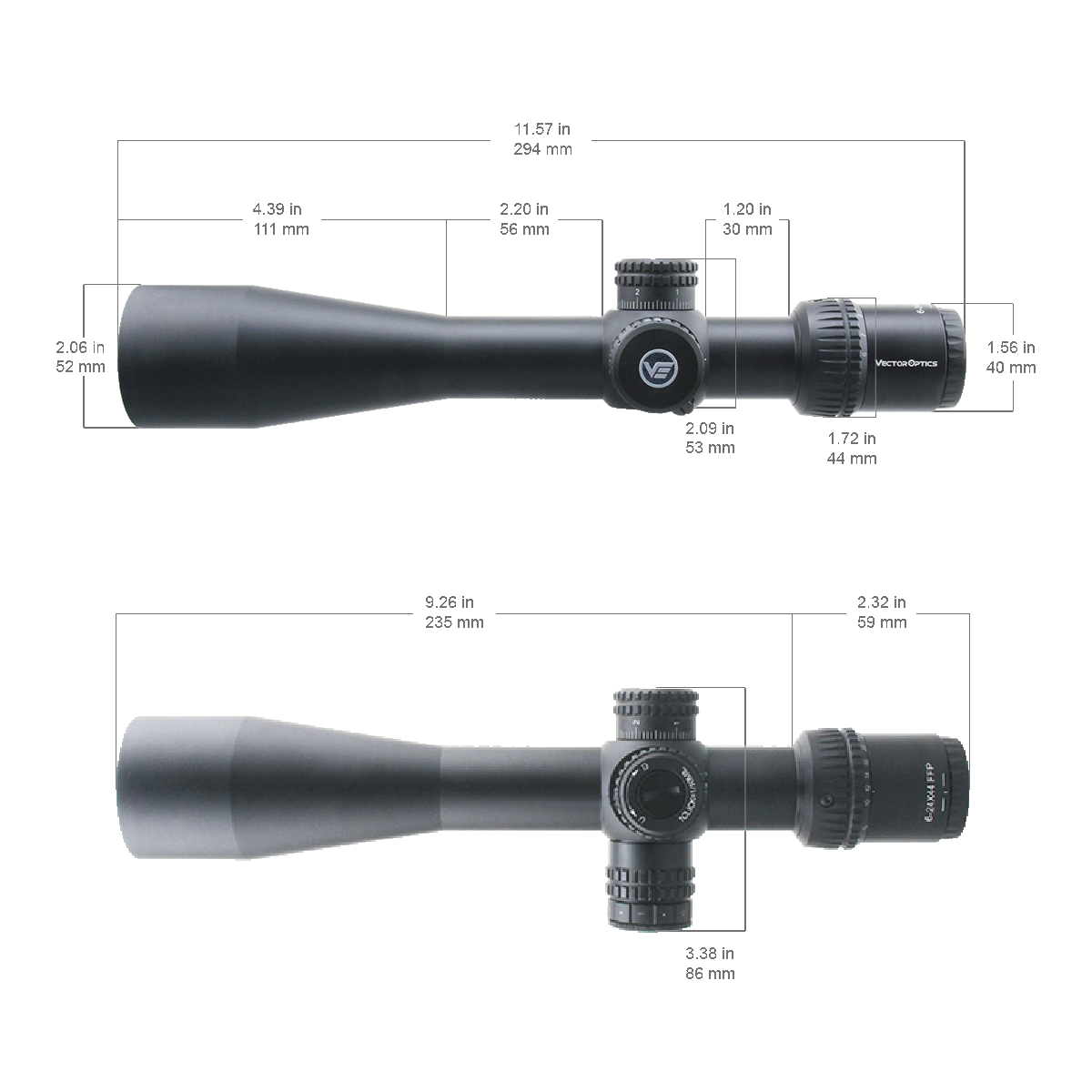 Vector Optics Veyron 6-24x44 IR Pirmais fokālais plakne Apgaismots šautenes tēmeklis 