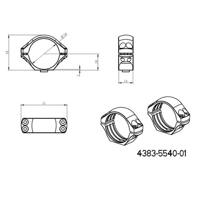 34 mm tēmekļu stiprinājumi | gara Picatinny QD taktiskā bāze 