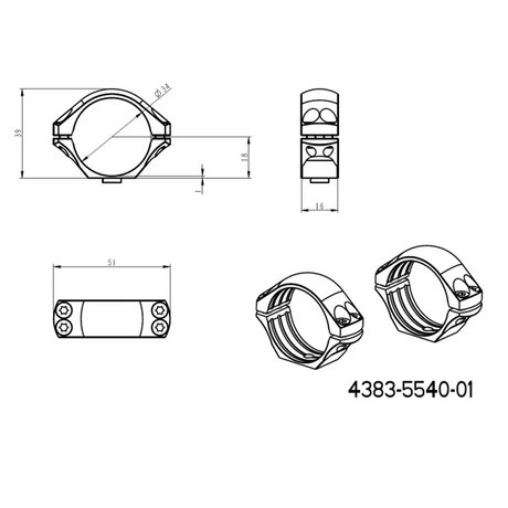 34 mm tēmekļu stiprinājumi | gara Picatinny QD taktiskā bāze 
