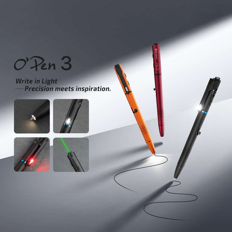 Olight O’Pen 3 | daudzfunkcionāls pildspalvas lukturis | 120 lm + zaļš lāzers - Black