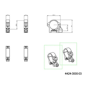 30mm optikas stiprināšanas gredzeni | Picatinny base with lever - Low