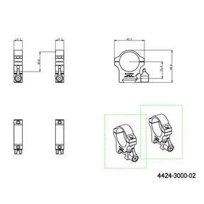 30mm optikas stiprināšanas gredzeni | Picatinny base with lever - Medium