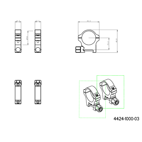 30 mm tēmekļu stiprinājumi | Pikatinija bāze ar skrūvju uzgriezni 